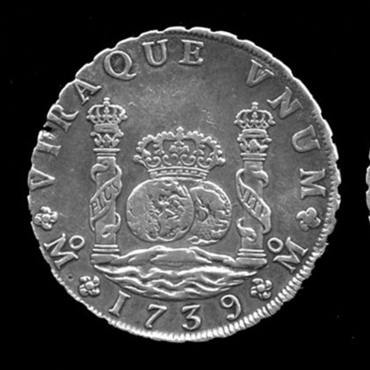 A Spanish colonial 8 reales silver coin, a piece of eight